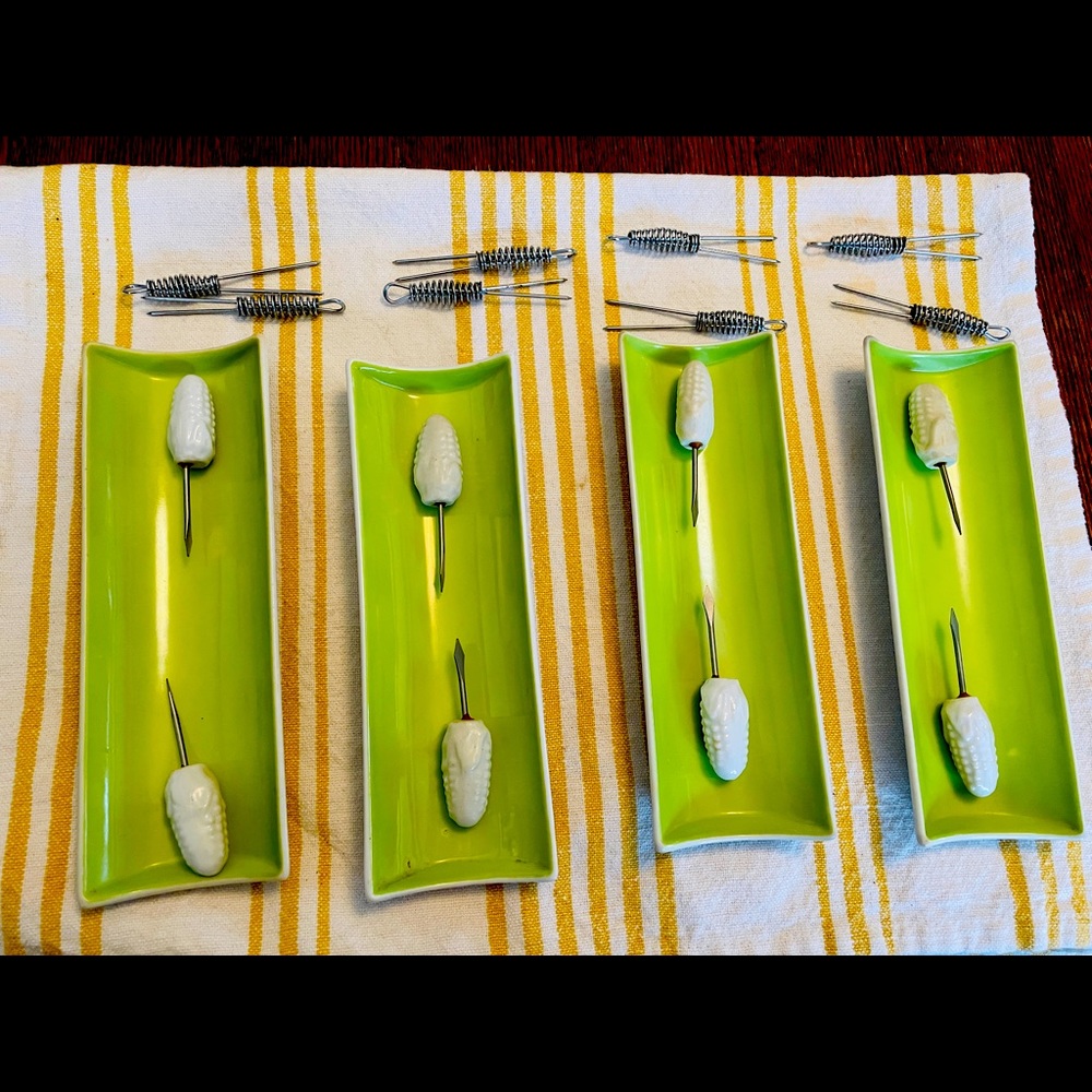 Vintage Porcelain Corn Holders and Plates